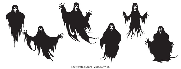 Ghost silhouettes for Halloween. Mystical or magical design elements.