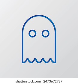 Ghost simple icon. Flat design. Paper cut design. Cutted blue symbol with shadow. Gray background.ai