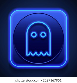 Ícone simples do Ghost. Design plano. Estilo de néon azul no botão. Com shadow.ai