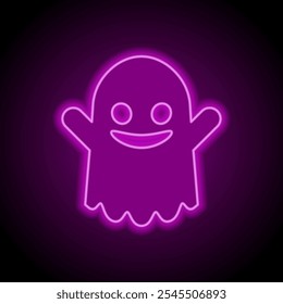 Ghost simple icon. Flat design. Purple neon on black background.ai