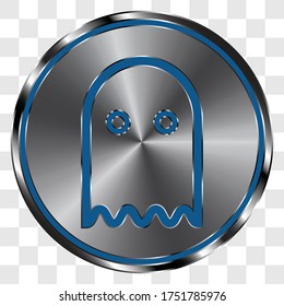 Ghost simple icon on metal round button. Transparent grid