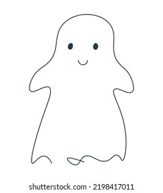 Ghost is single continuous line. Illustration for Halloween. One line drawing. Cute ghost character. Simple linear illustration. Flat vector illustration isolated background.