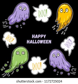 Ghost sketch collection. Hand drawn vector illustration.  Colored design template.