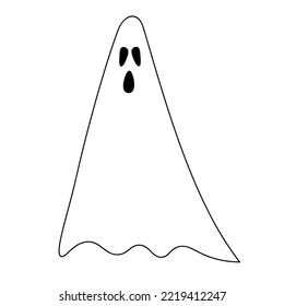 Ghost. Sketch. Creepy spirit. Vector illustration. Doodle style. Coloring book for children. A ghost with bulging eyes screams. Outline on isolated background. Halloween symbol. White linen suit. 