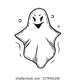 Ghost sketch doodle element. Hand drawn black and white scary sign. Halloween symbol design element