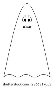 Ghost. Sketch. Frightened expression. The spirit chatters its teeth in fear. Vector illustration. Doodle style. Coloring book for children. Casting. Outline on isolated background. Halloween symbol. 