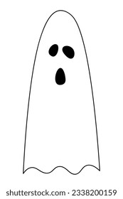 Ghost. Sketch. Soaring spirit that causes goosebumps. Vector illustration. Doodle style. Coloring book. A ghost with different eye shapes yells. Outline on isolated background. Halloween symbol. 