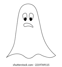 Ghost. Sketch. Surprised facial expression. Spirit with wide open eyes and mouth. Vector illustration. Doodle style. Coloring book. Casting. Outline on isolated background. Halloween symbol. 