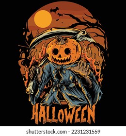 
Ghost Slayer Scream.Halloween Pumpkin Background. Halloween T-Shirt Design.