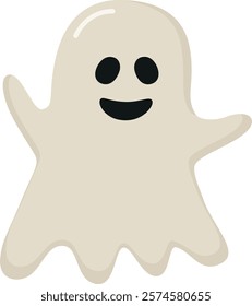 Сute ghost with a smile and raised hands. Spooky character for Halloween