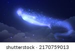 The ghost or soul of a person flies in the starry sky above the clouds