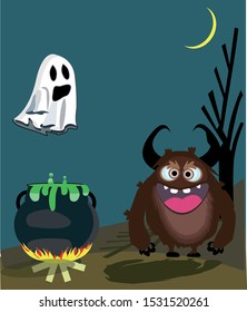 ghost, soup pot, monster, halloween, icon and vector to work your design image, to create illustrations, artistic works