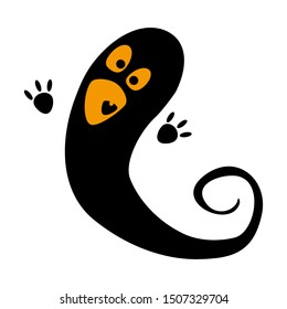 Ghost spector spook flat single icon. Halloween symbol of fear and danger. Black spooky decorative element. Vector illustration isolated on white background