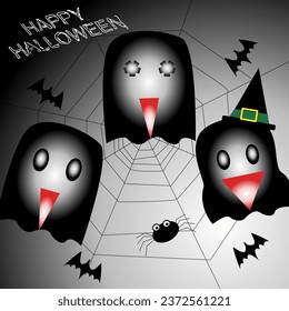 Ghost spider and bat for Halloween concept 