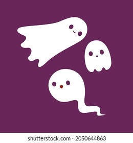 Ghost Spirit White Death Die Fly Dark Night Cute Vector Illustration Simple Halloween October Soul Creepy Scary Evil 