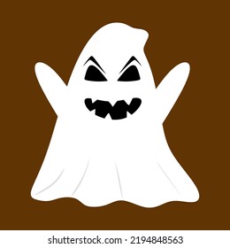 Ghost spook with scaring spooky face expression. Funny Halloween phantom spirit frightening. Magic kawaii boo character for Halloween holiday. Isolated flat vector illustration
