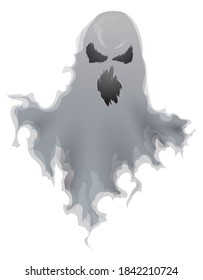 Ghost with spooky gesture, floating and wearing a ripped sheet, isolated over white background.
