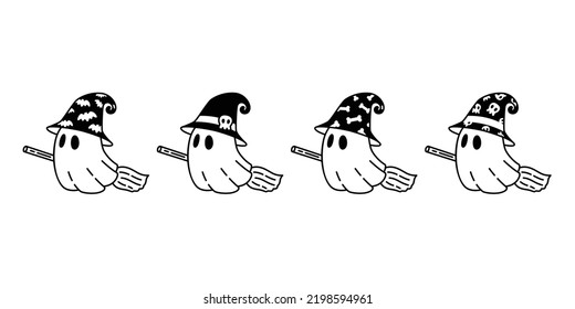 Ghost spooky icon Halloween witch hat broom vector logo character cartoon symbol illustration doodle clip art design