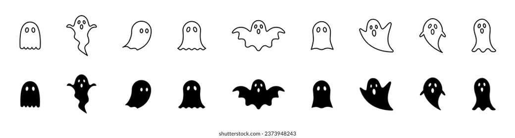 Ghost spooky icon set. Halloween phantom sign. Ghostly icon collection