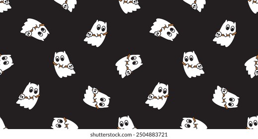 Ghost spooky seamless pattern Halloween skull bag vector devil cartoon scarf isolated gift wrapping paper tile background repeat wallpaper evil illustration doodle design