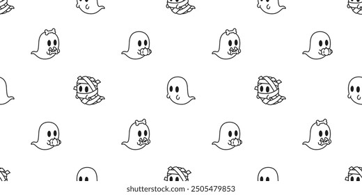 Ghost spooky seamless pattern Halloween skull bone mummy vector cartoon scarf isolated gift wrapping paper tile background repeat wallpaper illustration doodle design