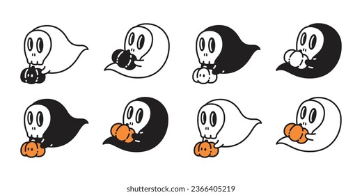 Ghost spooky vector icon Halloween pumpkin skull logo cartoon character doodle symbol illustration design clip art