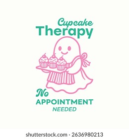 A ghost is standing with a cupcake in his hand, funny ghost and cupcake t shirt design