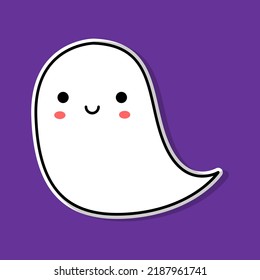 Ghost Sticker On Purple Background. Vector Illustration.