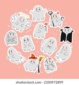 ghost sticker set, halloween stickers, cute ghost set, doodle halloween,doodle ghost, halloween ghost