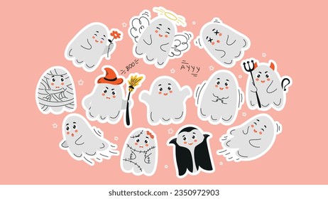 ghost sticker set, halloween stickers, cute ghost set, doodle halloween,doodle ghost, halloween ghost