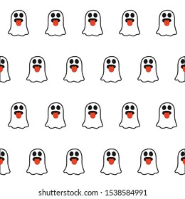 Ghost sticking out his tongue seamless halloween pattern on the white background. Holiday decoration. Line vector. Doodle wallpaper. Wildlife set - Vector