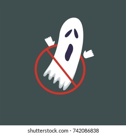 Ghost in stop sign. Ban Halloween. Vector illustration