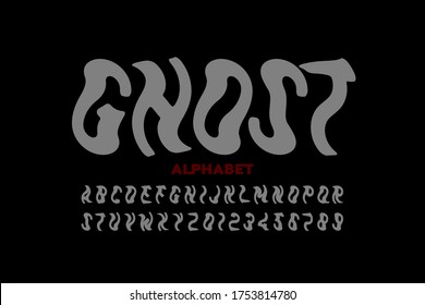 Ghost Style Font, Halloween Alphabet, Letters And Numbers Vector Illustration