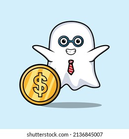 Ghost successful businessman holding gold coin cartoon vector image