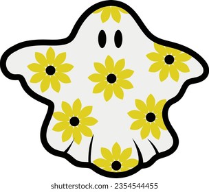 Ghost Sunflower Halloween Cartoon Vector