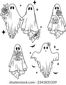 Ghost SVG, Floral, Ghost clip art, Silhouette, Halloween, Flower Svg File, Ghost with Flowers Eps, Dxf