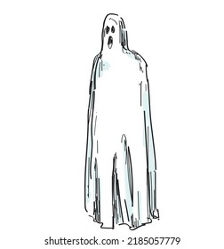 ghost symbol man with sheet on white background