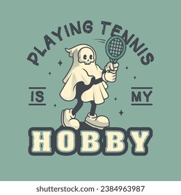 Ghost Tennis Mascot Retro and Vintage