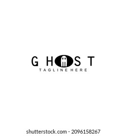 ghost text illustration logo with ghost icon in letter o premium simple logo