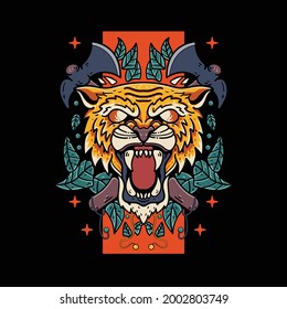 Ghost tiger with skull illustration and axe