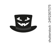 Ghost top hat with a scary face. Halloween cylinder hat. Vector illustration and drawing on a white background.