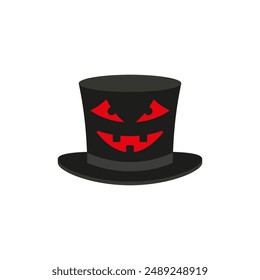 Ghost top hat with a scary face. Halloween cylinder hat. Vector illustration and drawing on a white background.