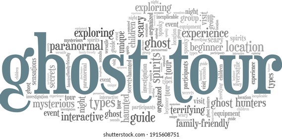 Ghost tour vector illustration word cloud isolated on a white background.