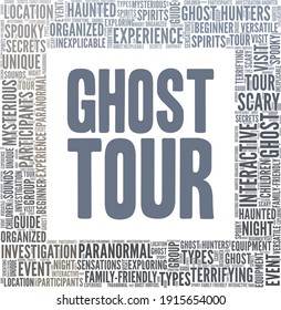 Ghost Tour Vector Illustration Word Cloud Isolated On A White Background.