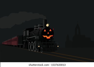 ็Halloweeen ghost train in the dark