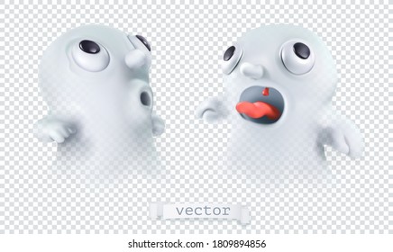 Ghost with transparency. Happy Halloween. 3d vector cartoon character
