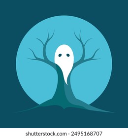 ghost tree sticker the circle vector illustration