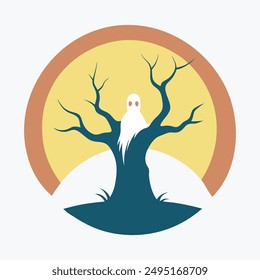 ghost tree sticker the circle vector illustration