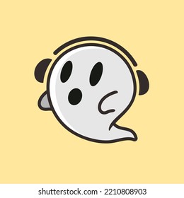 Ghost using headset cartoon character, flat design style