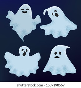 Ghost vector Halloween scary character spooky cartoon monster illustration ghosted set of night cartoon face of horror evil fear ghostly sign isolated on background.